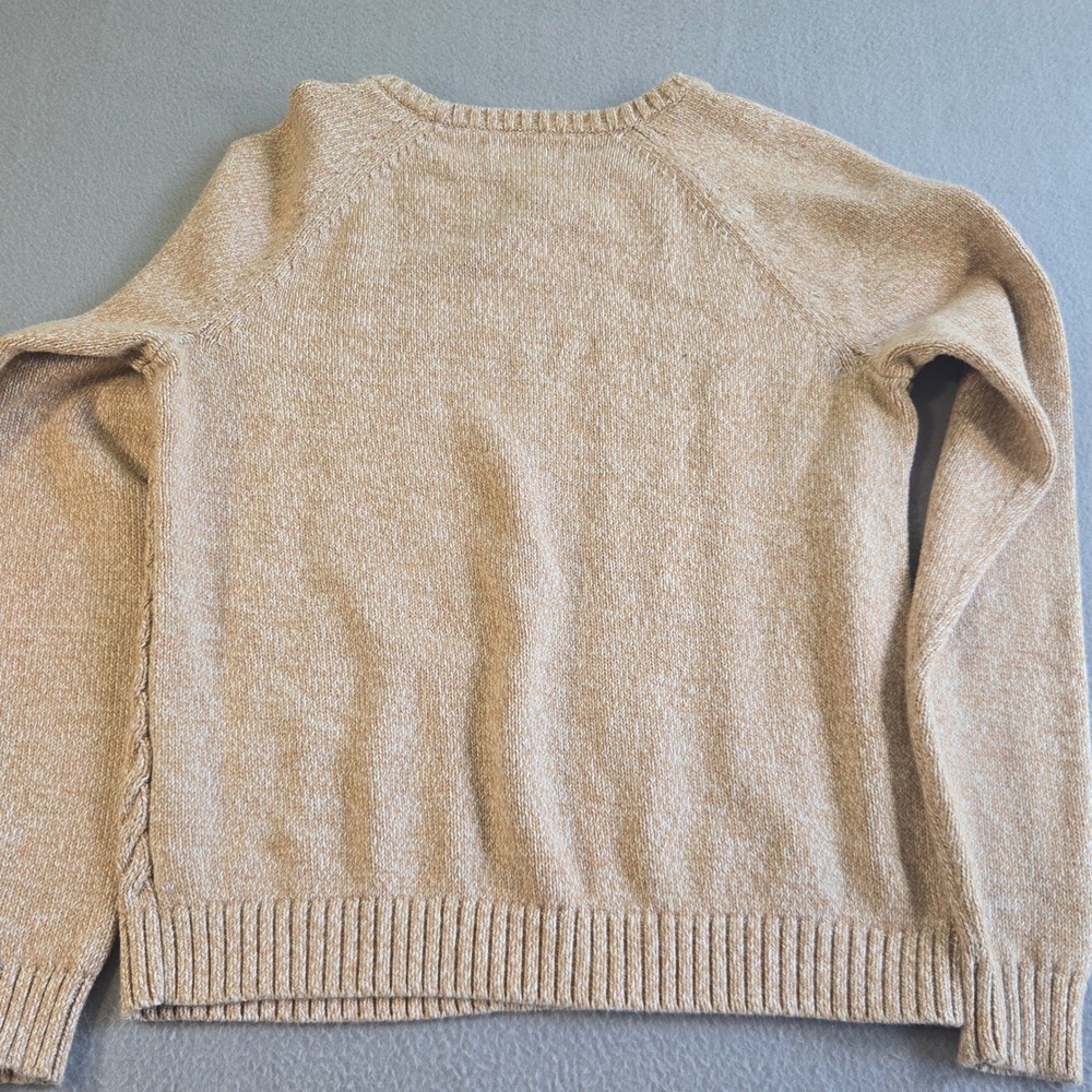 Lands End Drifter Sweater Girl Large 14-16 Tan Cable Knit Cotton Raglan Crewneck - Picture 3 of 7